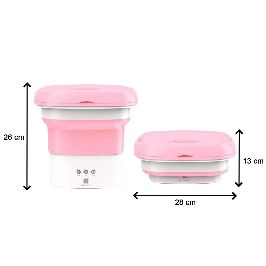 Portable washing machine with water, ready for a quick wash cycle.