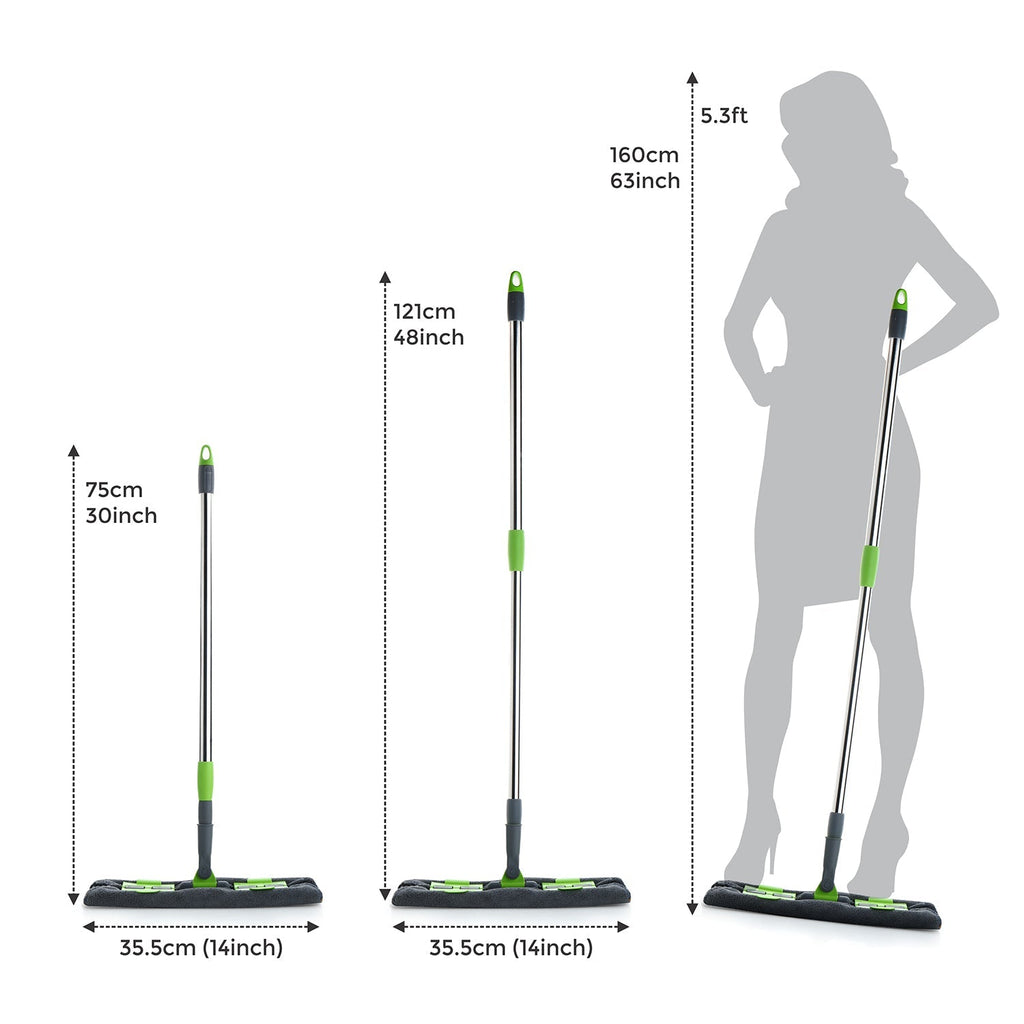 The 360-degree rotating head of the microfiber flat mop in action, demonstrating flexibility for thorough cleaning.