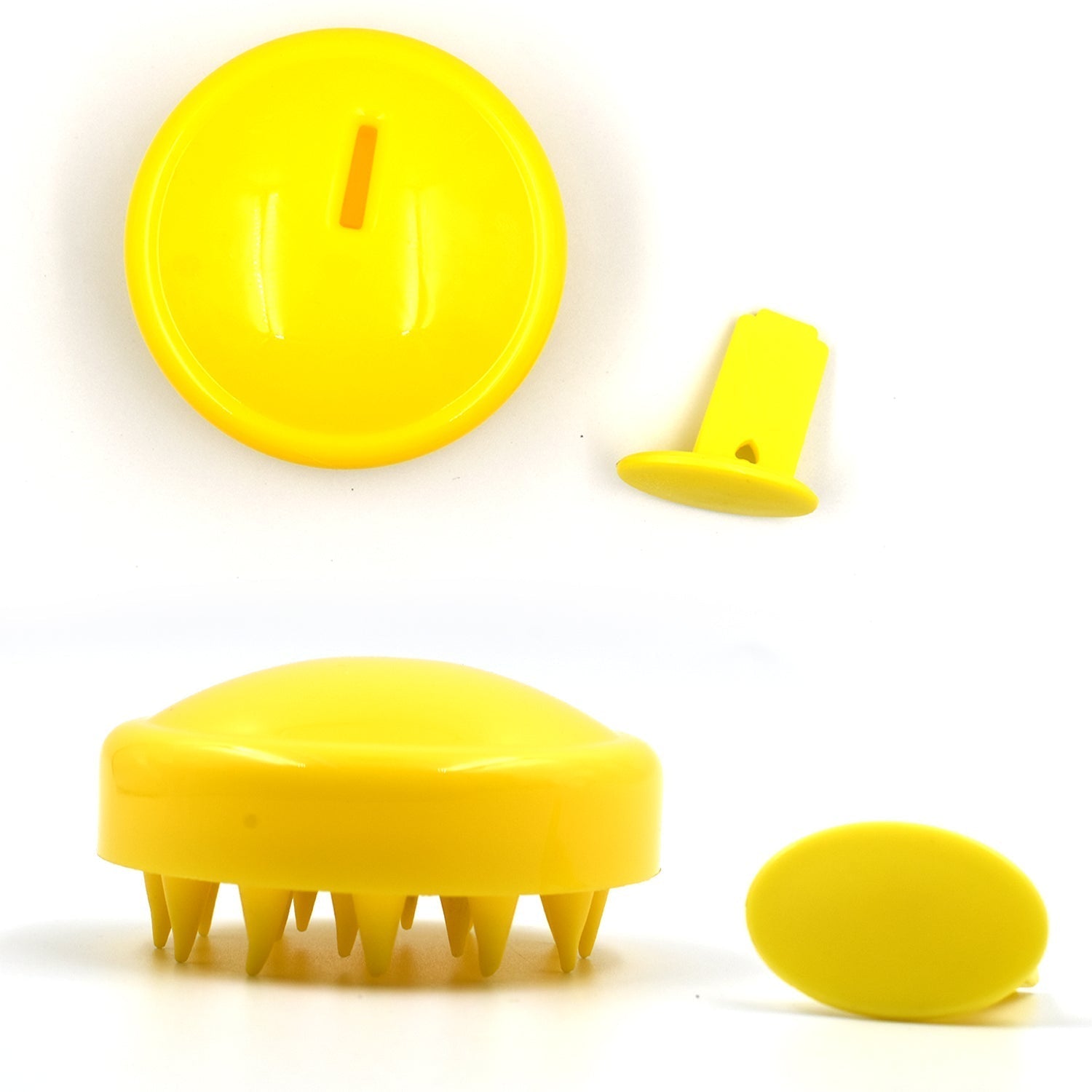Multiple views showcasing the versatile design of the silicone scalp massager brush.