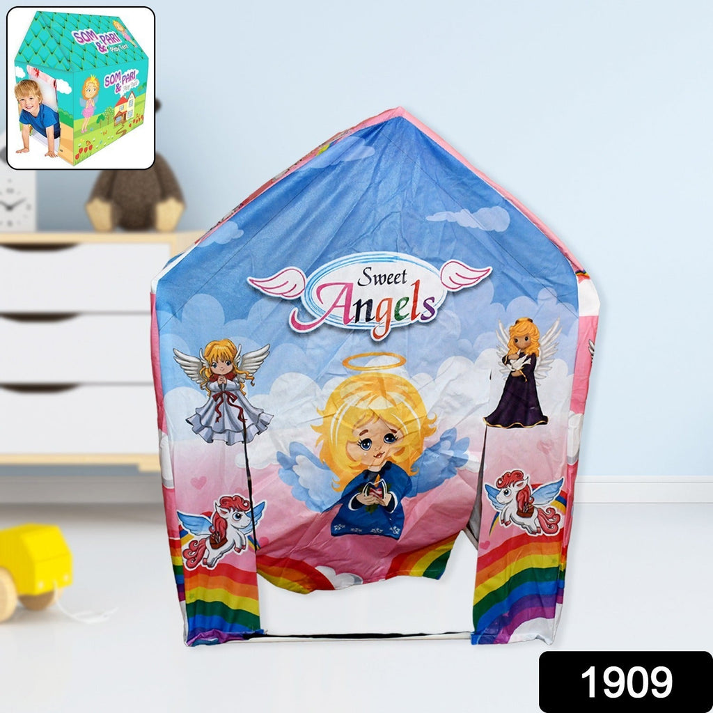 Overhead view of the jumbo size play tent house with children playing inside.