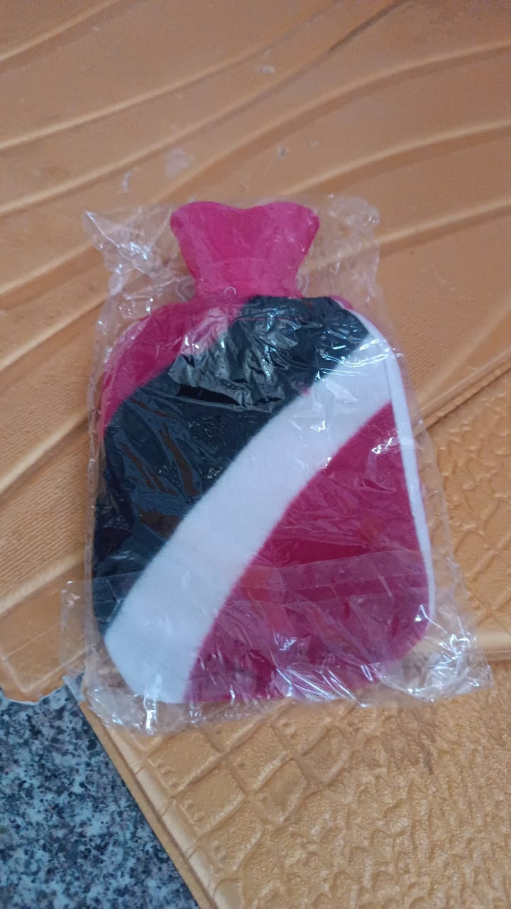 Close-up of leakproof rubber hot water bottle with fabric cover