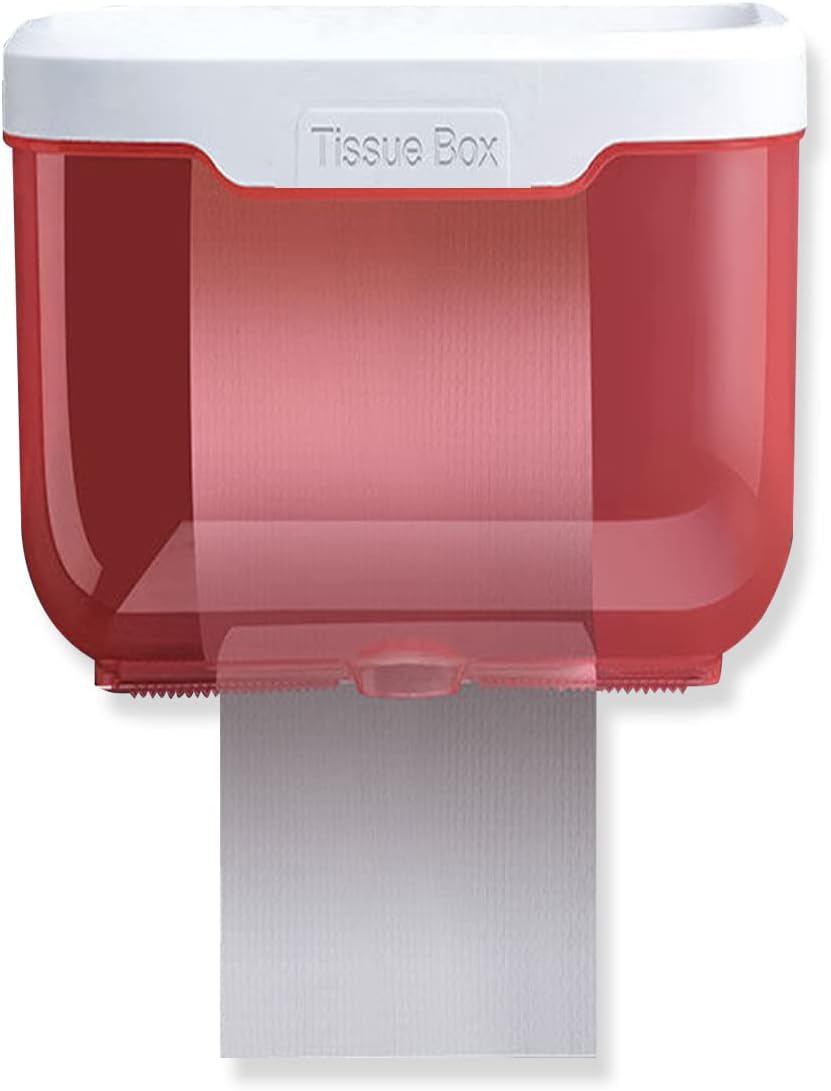 Close-up of the waterproof tissue dispenser, demonstrating its robust build and practical phone shelf.