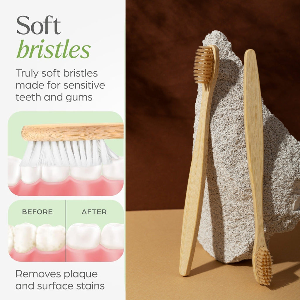 Sustainable packaging for bamboo toothbrush set helping reduce plastic waste