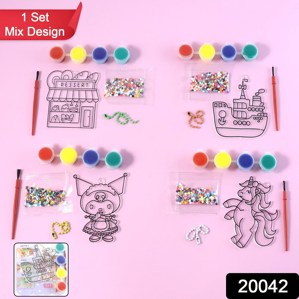 Children using art and craft kit with paints and beads