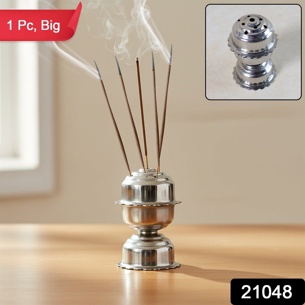 Polished stainless steel agarbatti holder showcasing big jasmine design