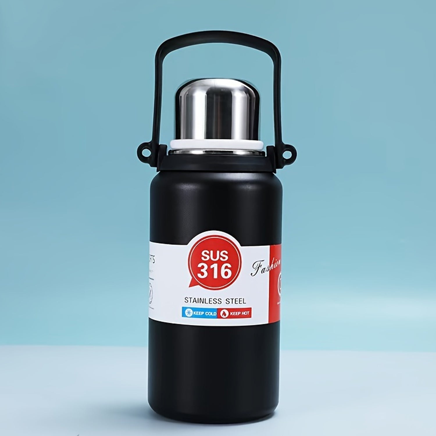 Large capacity black thermos bottle ideal for gym and outdoor use