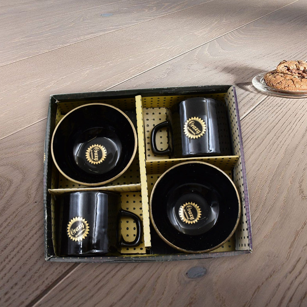 Versatile ceramic drinking mugs from the 4-piece set, ideal for various beverages.