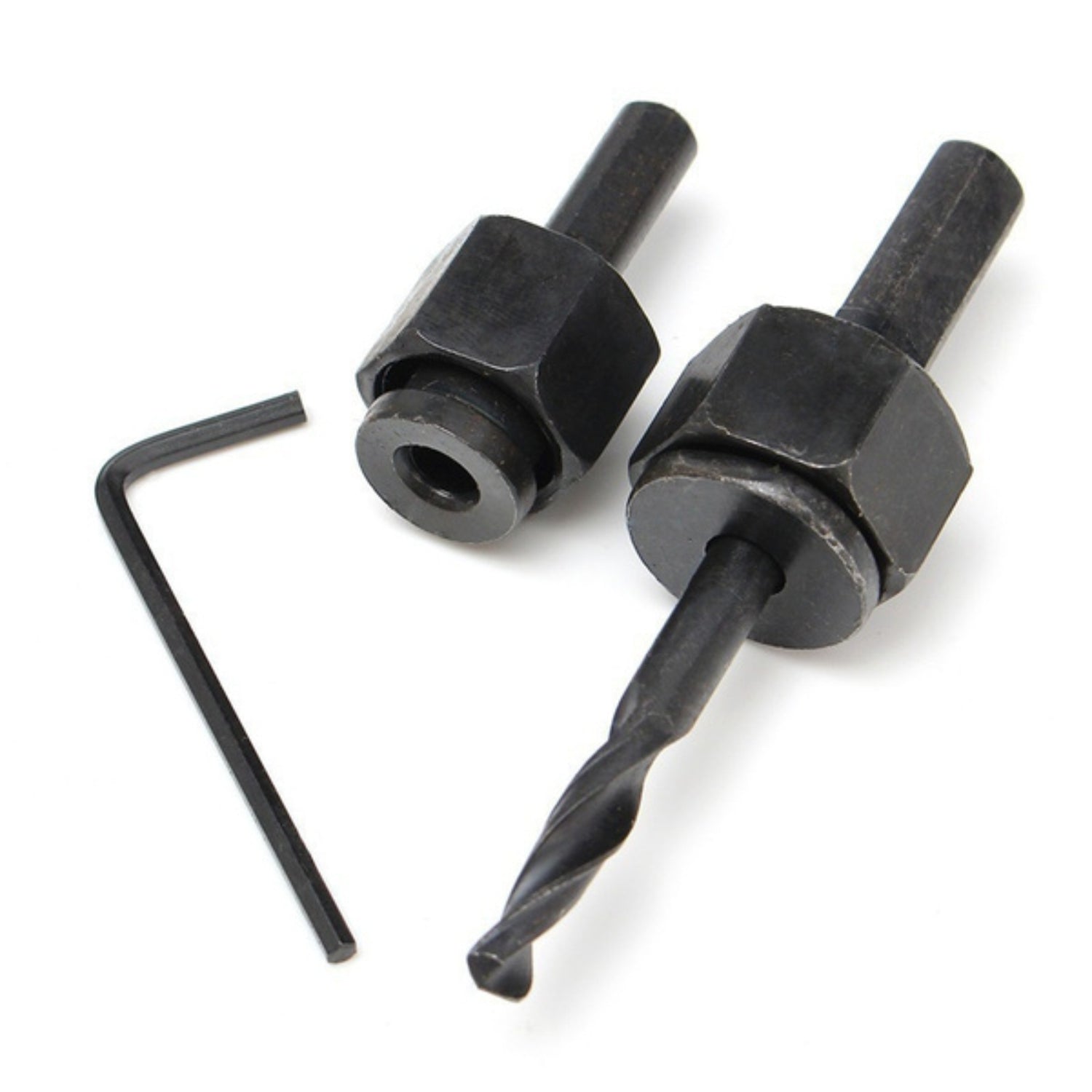 The 11-piece BoltForce hole saw kit with hex key and installation plate.