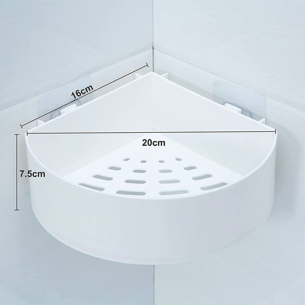 Durable plastic corner caddy for drill-free home organization.