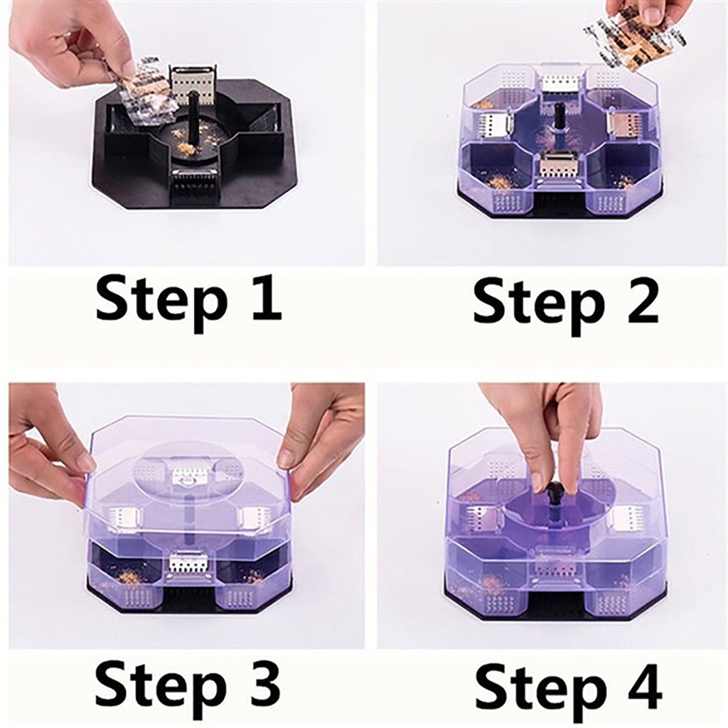 Side view of the roach catcher and killer box showing its sturdy design.