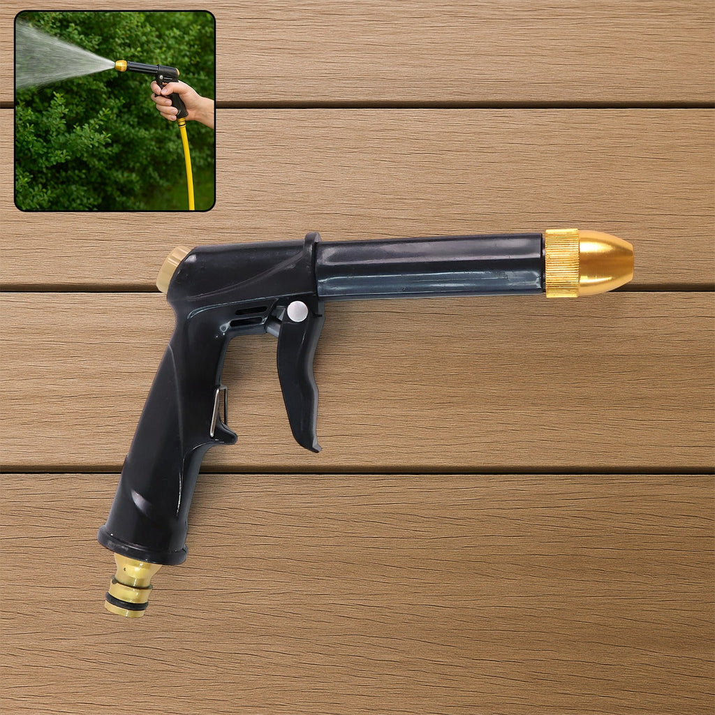 Durable brass water spray gun with ergonomic grip and adjustable spray patterns.