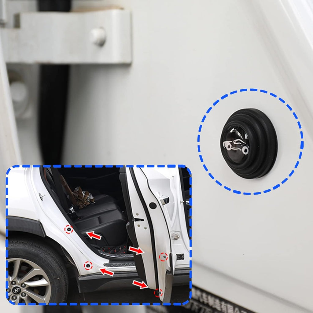 Multiple car door protection stickers applied to various vulnerable points on a vehicle.