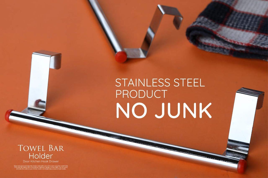 A sturdy stainless steel towel rod installed in a clean, contemporary Indian bathroom.