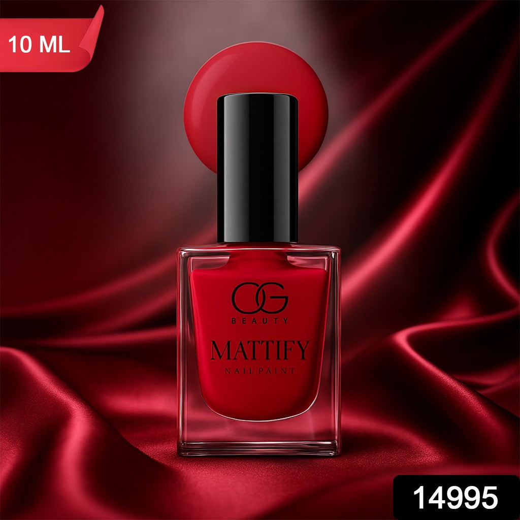 Red matte nail polish applied to fingernails, showcasing a chic, quick-dry finish.