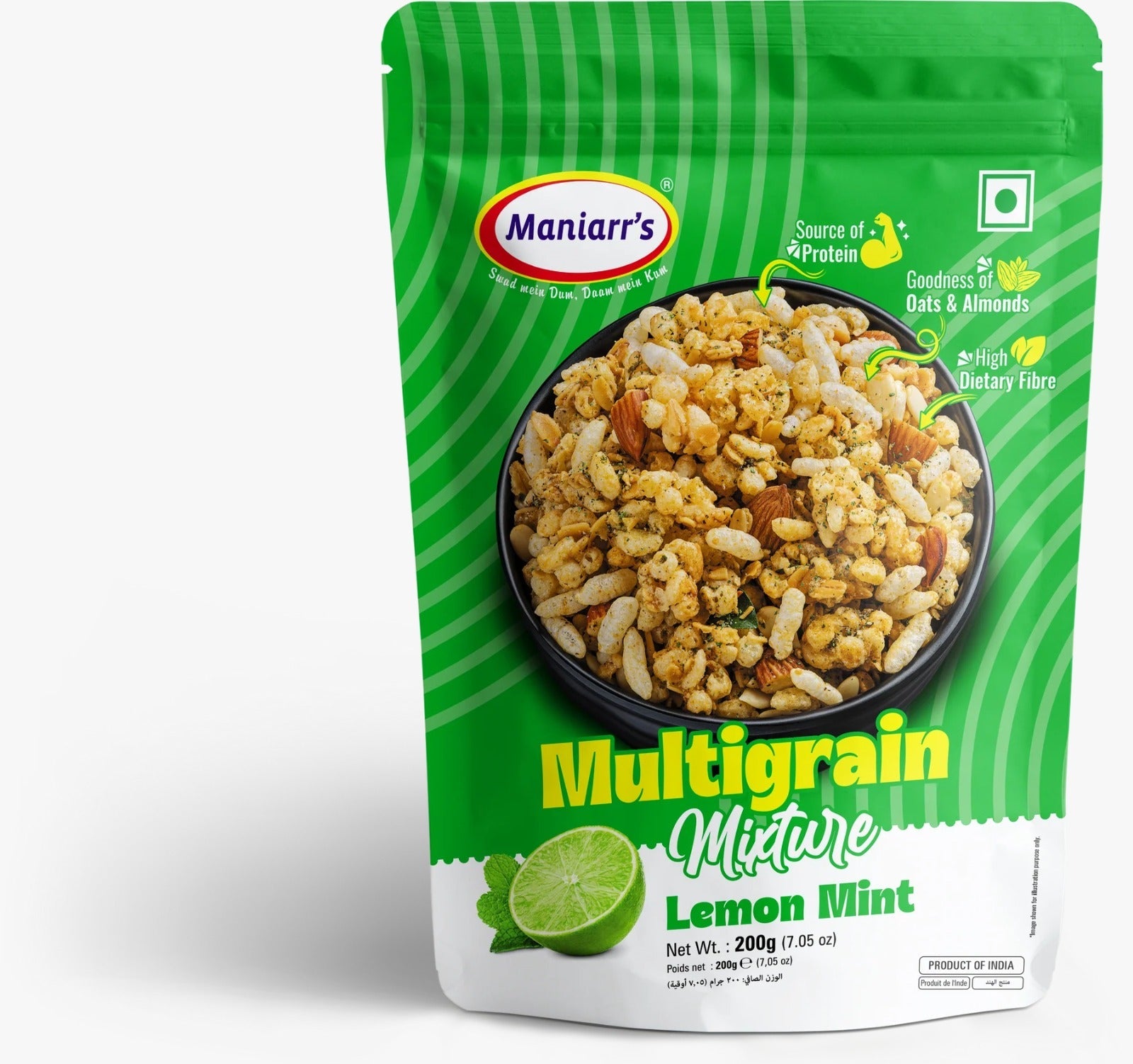 A bowl of crunchy Lemon Mint Roasted Multigrain Mixture ready for snacking.