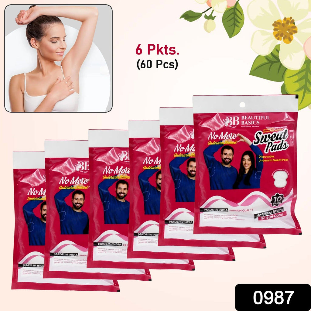 Disposable underarm sweat pads in a pack, highlighting absorbency.