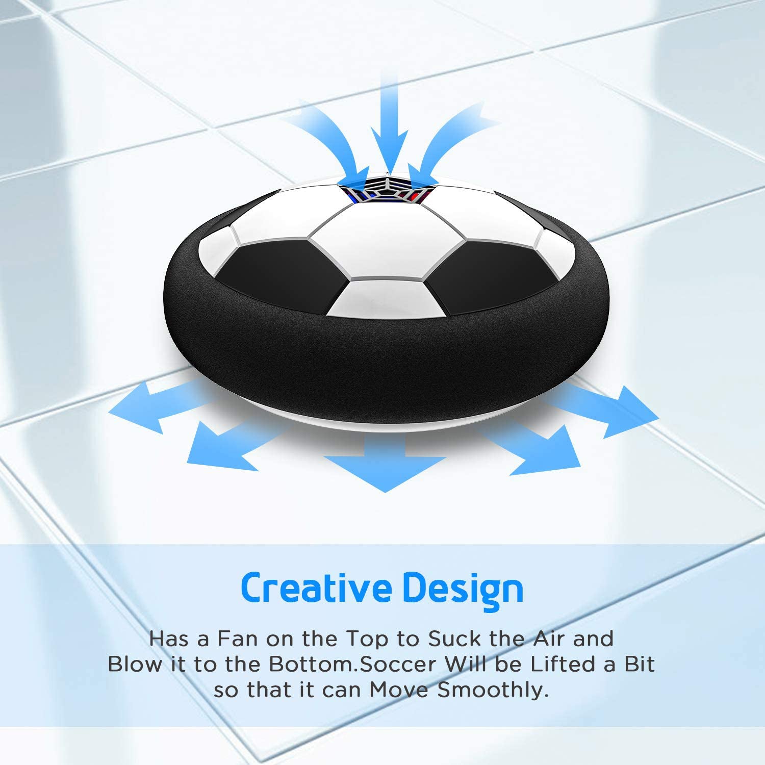 A dynamic shot of the Hover LED Ball, emphasizing its fun flying motion and appealing to kids' imagination.