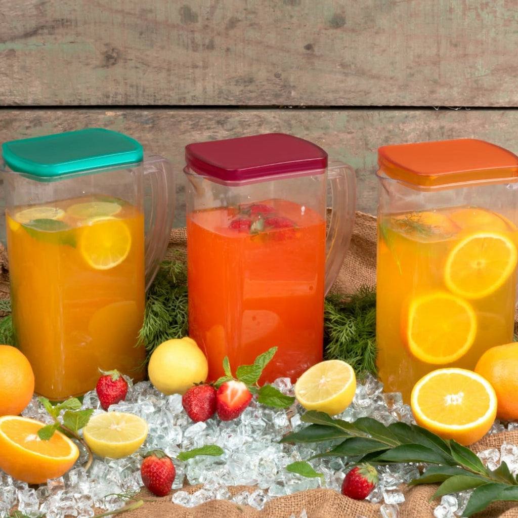 Stylish plastic water jug and glass set, perfect for serving juice or milk.