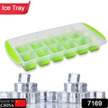 Close-up of a blue 18-cavity silicone ice cube tray, highlighting its texture.