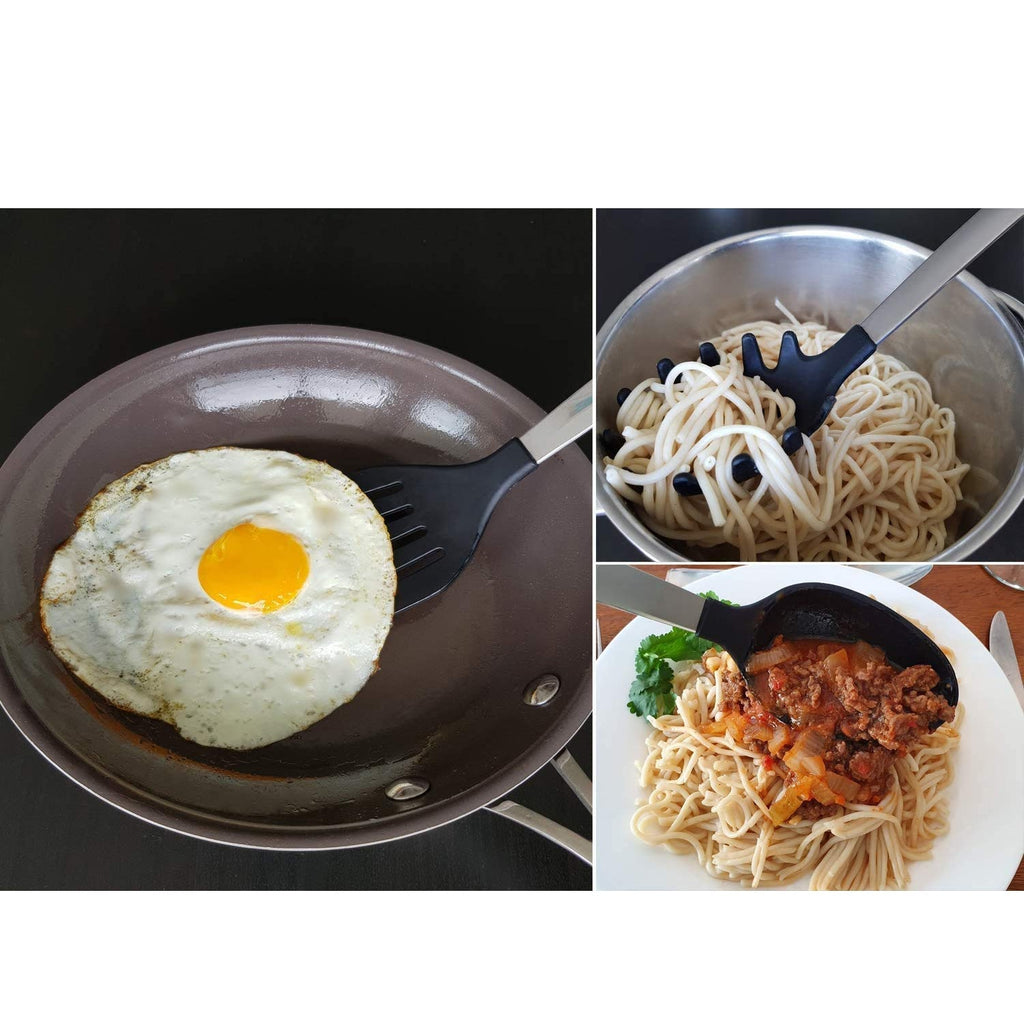 Heat-resistant non-stick turner with a comfortable, ergonomic grip.