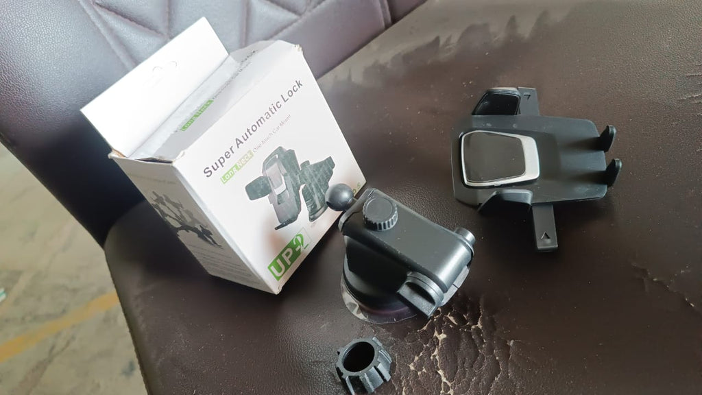 Adjustable car mount used as a desktop mobile holder for hands-free viewing.