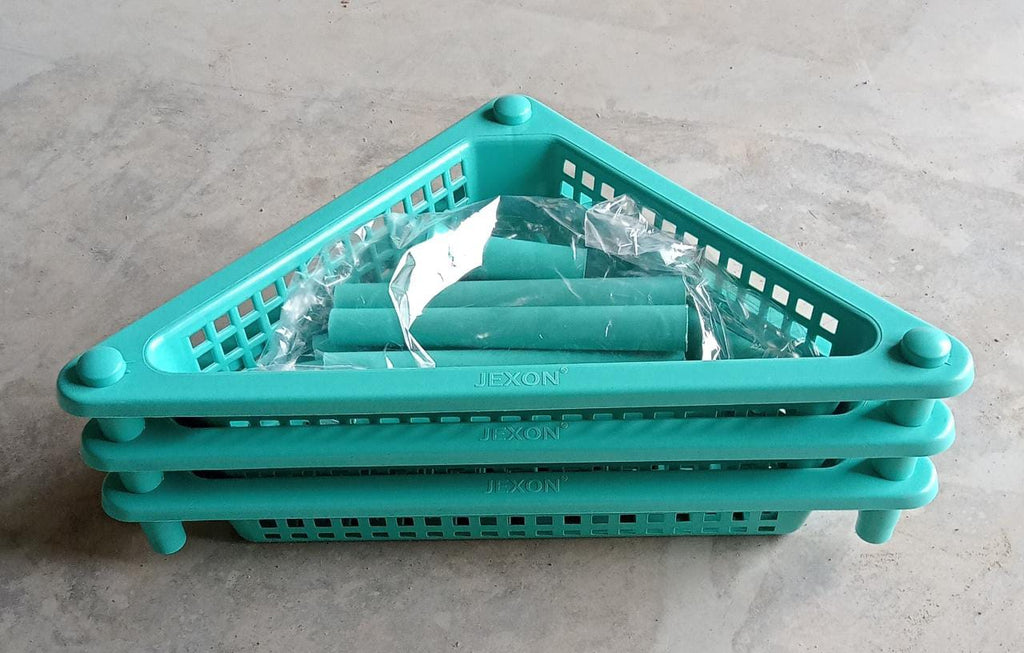 Another angle of the VoltDesk 3-tier plastic storage rack, highlighting its design.