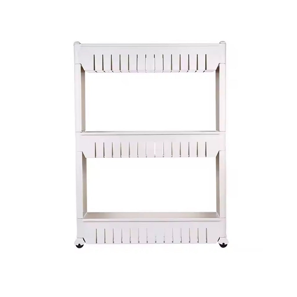Diagram showing the dimensions of the slim storage rack for fitting into narrow spaces.