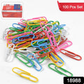 Pile of colorful 28mm metal U-shape paper clips scattered on white surface