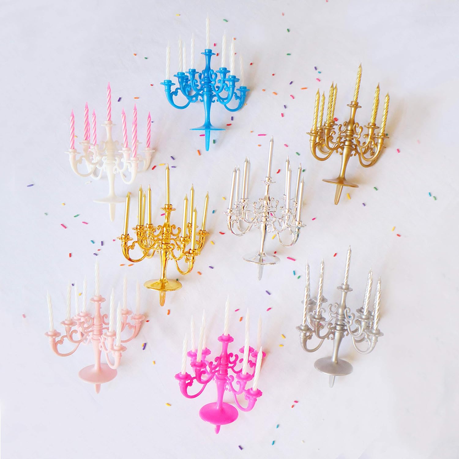 Overhead shot of the luxury birthday candles and stand, designed to be perfect cake toppers for any celebration.