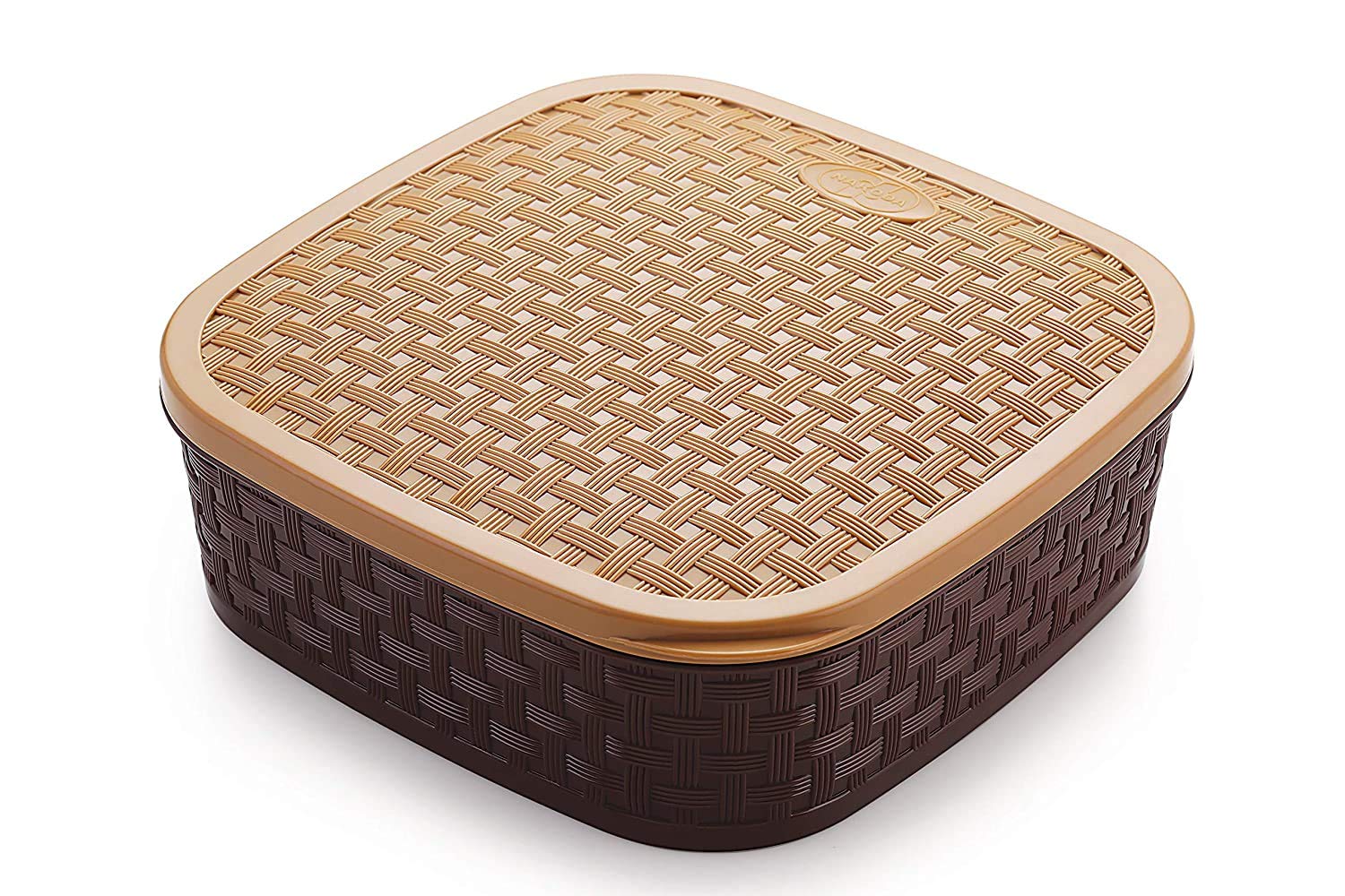 Top-down view of the Masala Dabba, highlighting individual spice compartments.