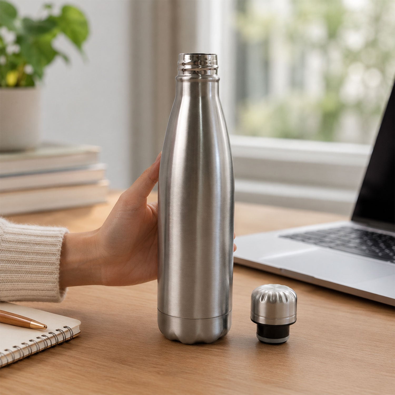 Stainless steel water bottle ideal for gym & school in silver