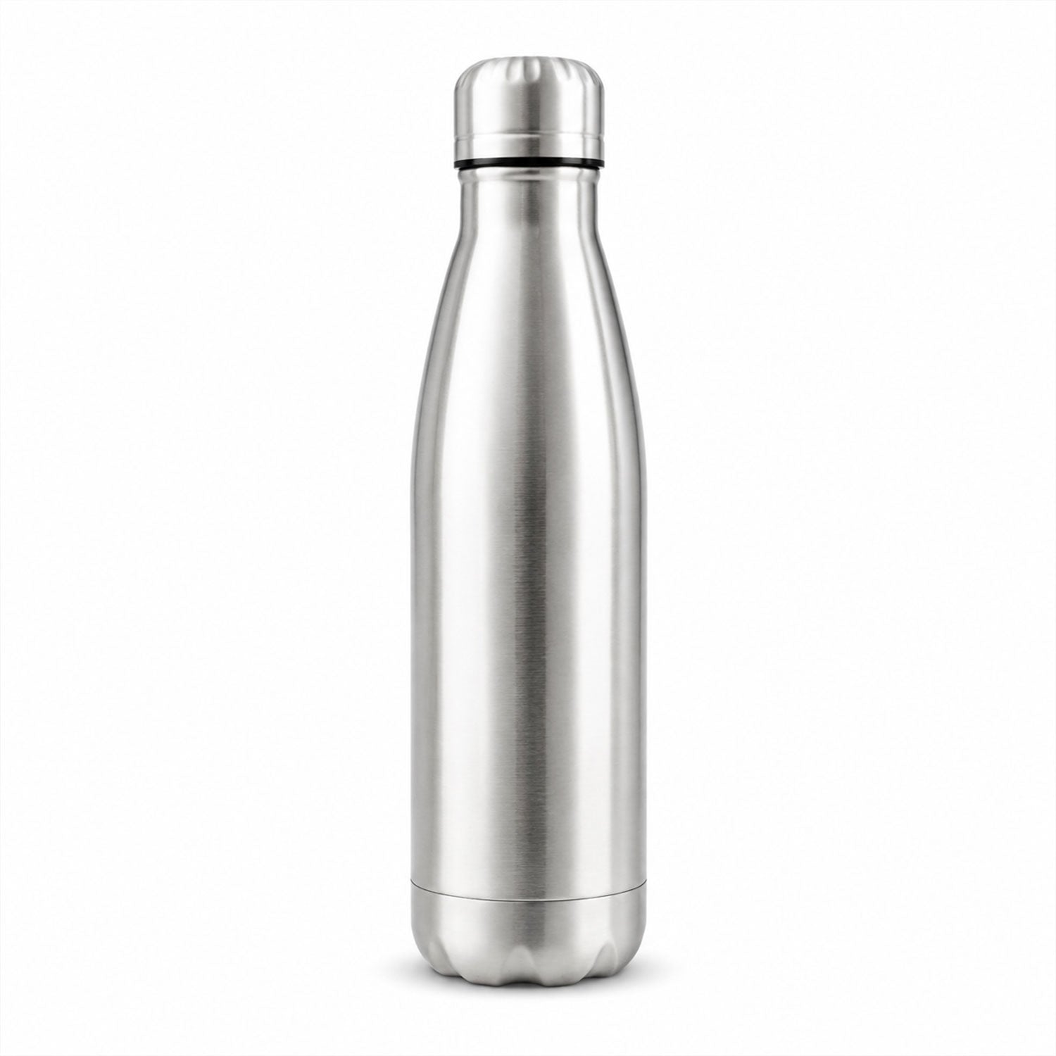 Stainless steel water bottle on white background