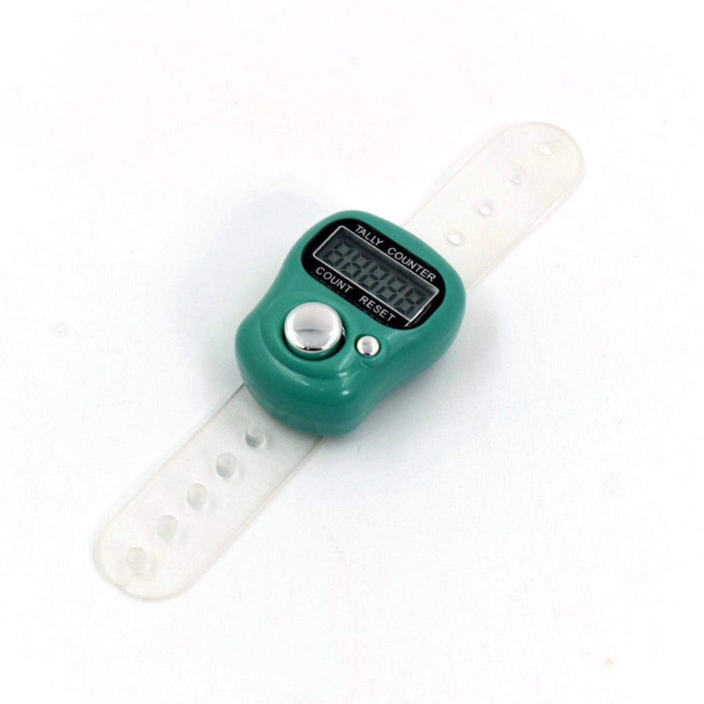 Close-up of the easy-press button and finger loop on the counting machine.