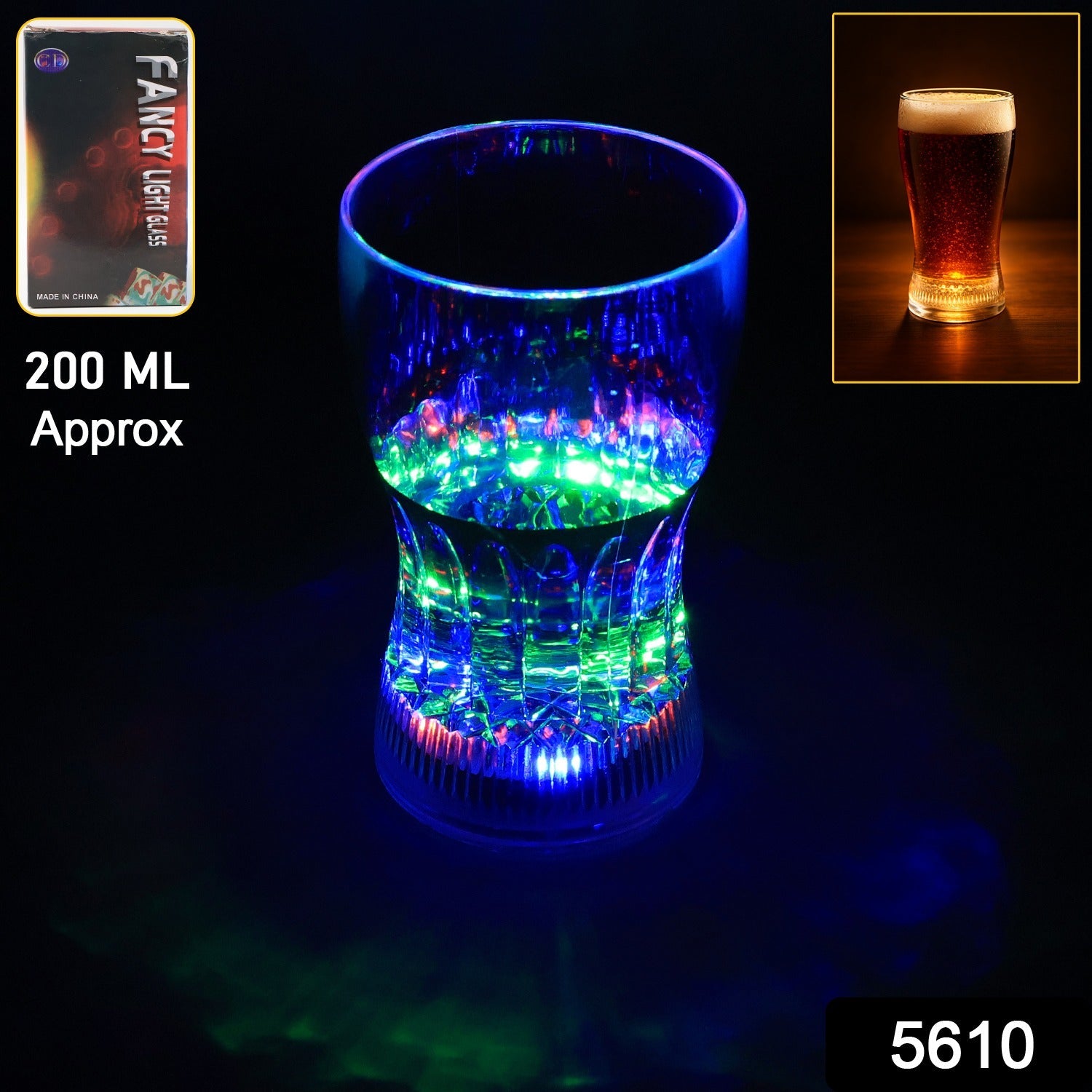 Multiple color changing LED party cups glowing brightly at a festive event.
