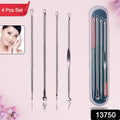 Blackhead remover tool set featuring 4-in-1 stainless steel extractor with portable case