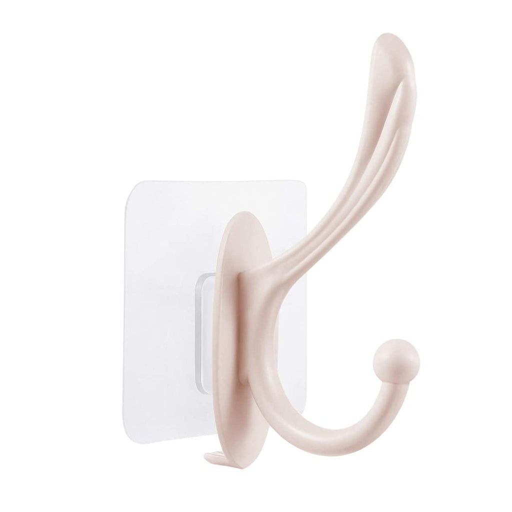 Steps showing how to easily install a plastic self adhesive wall hook on a clean surface.