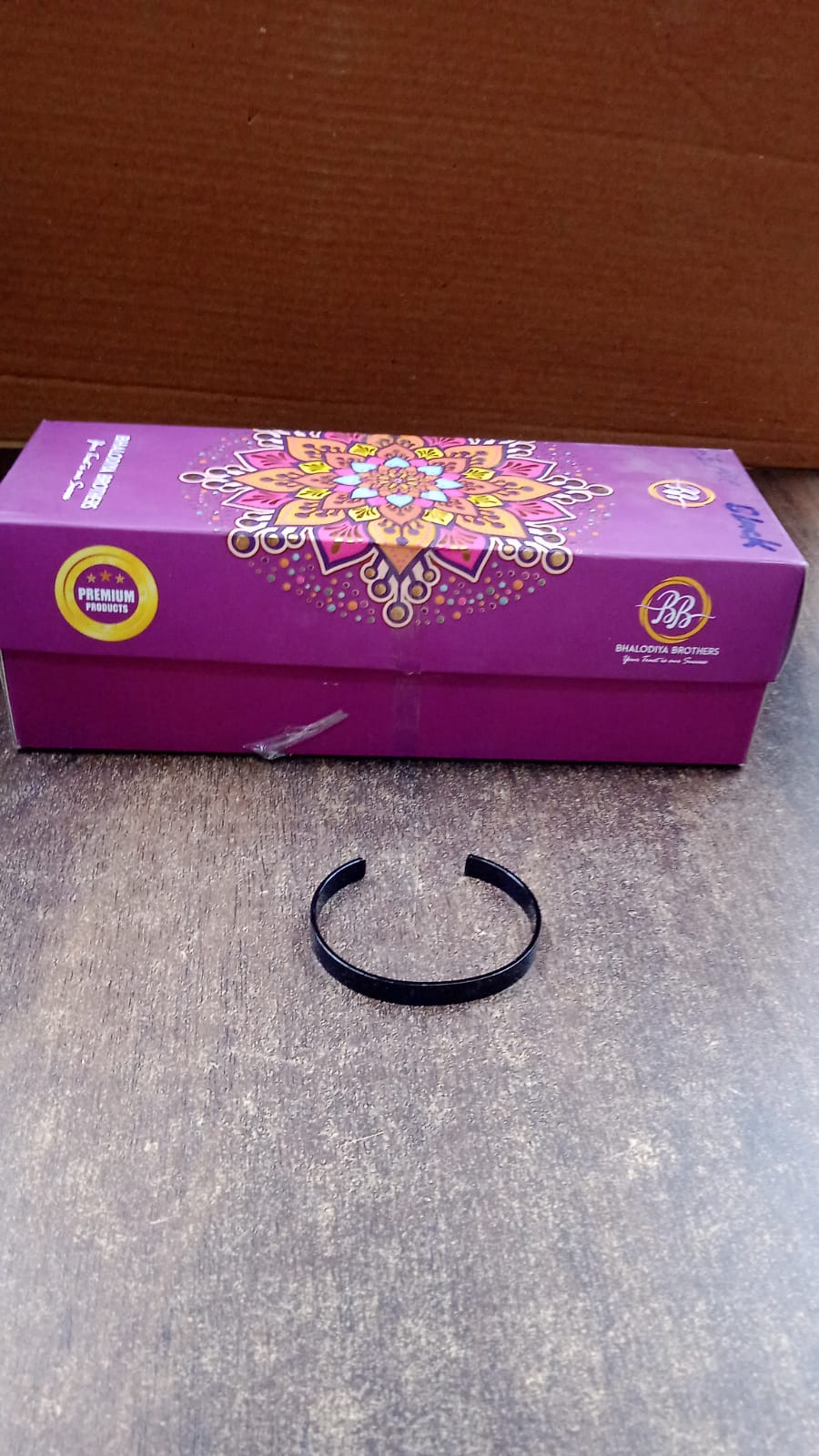 Black-plated stainless steel men's kada bracelet with personalized name option