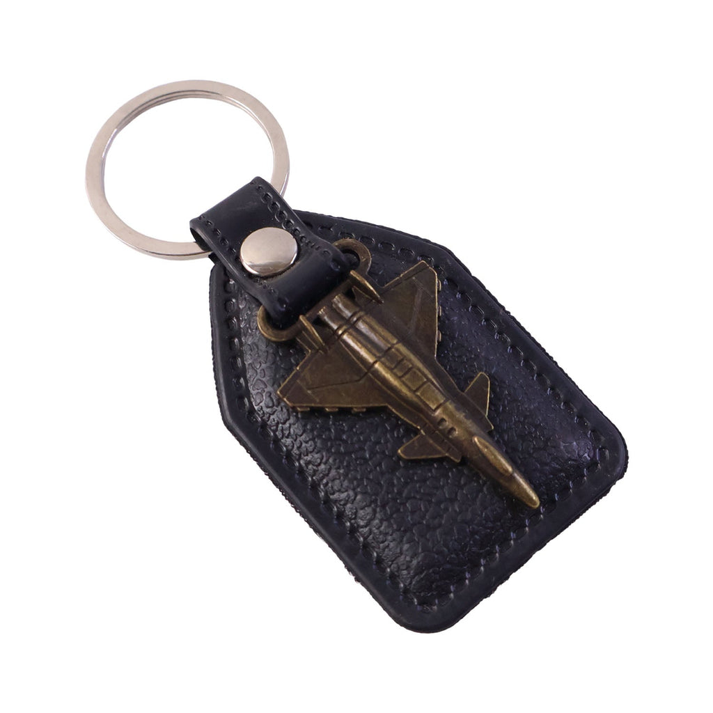 Heavy-duty metal ring of aircraft design leather finish keychain for secure keys