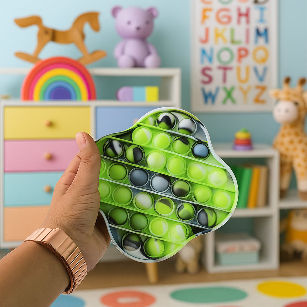 Silicone pop it fidget toy viewed from angle showing bubble layout