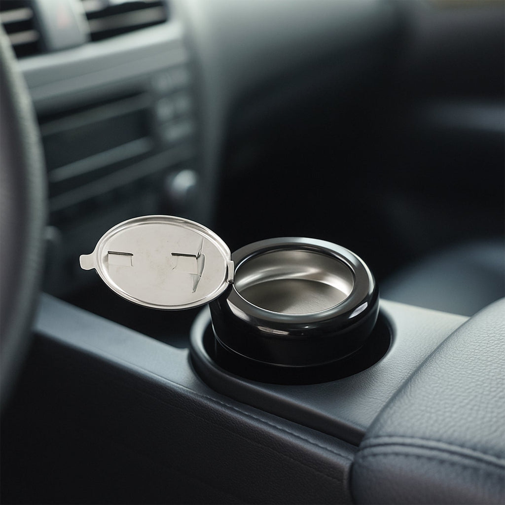 Close up of smokeless round ashtray capturing smoke efficiently