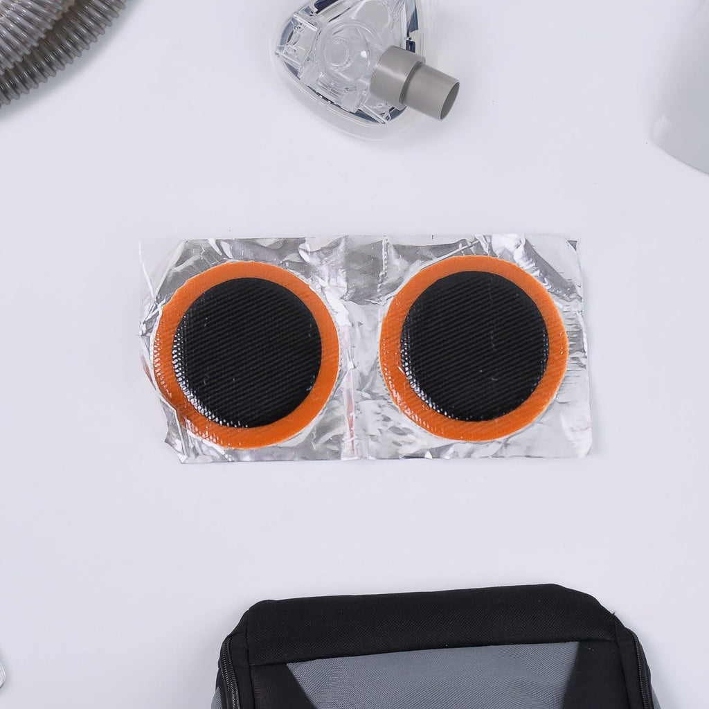 Close-up view of strong adhesive patches for bicycle tire puncture repair