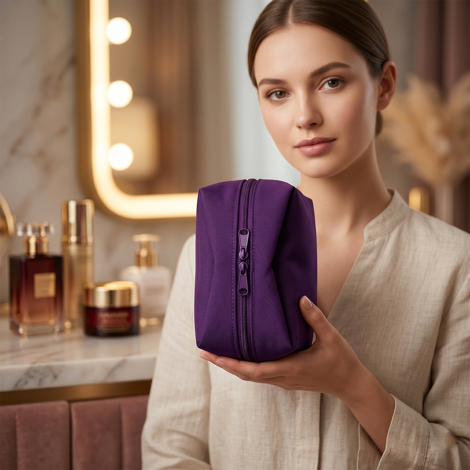 Waterproof travel makeup organizer case in blue