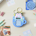 Cute bunny calculator keychain with mini digital display attached to keyring