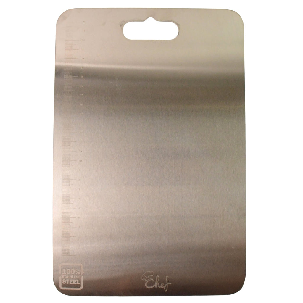 Top view of compact stainless steel kitchen chopping board