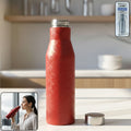 Red insulated stainless steel water bottle with leakproof screw cap