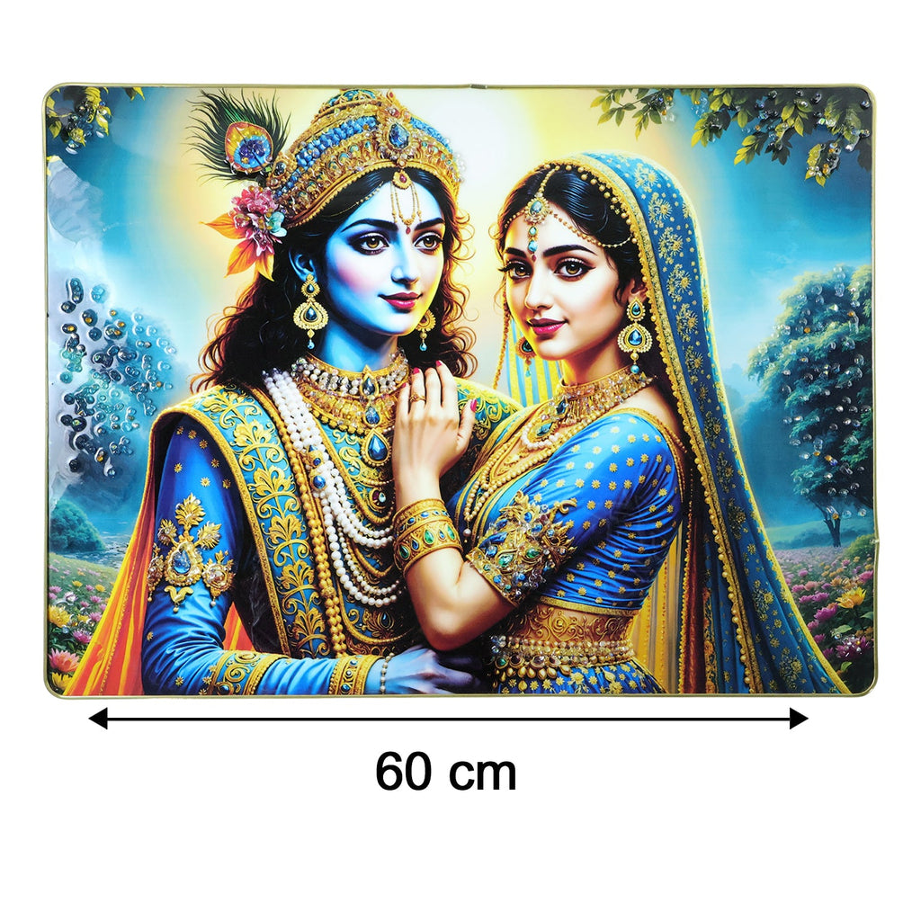 Colorful Radha Krishna wall art with traditional motifs