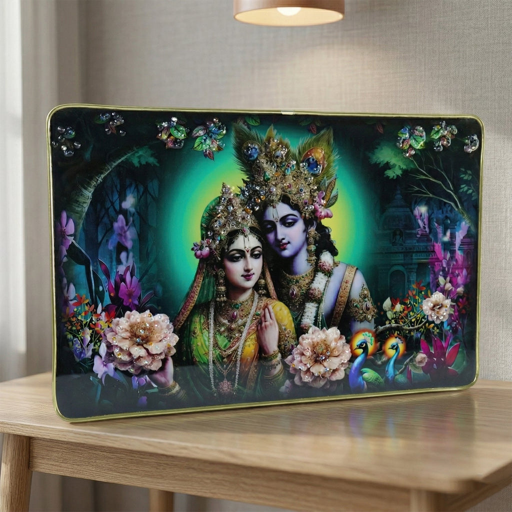 Vibrant Radha Krishna religious wall frame