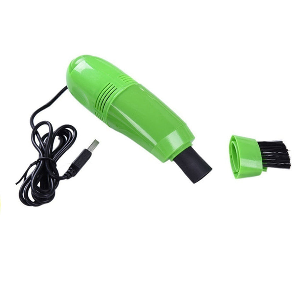 Close-up of the USB mini vacuum cleaner with its nozzle attachment.