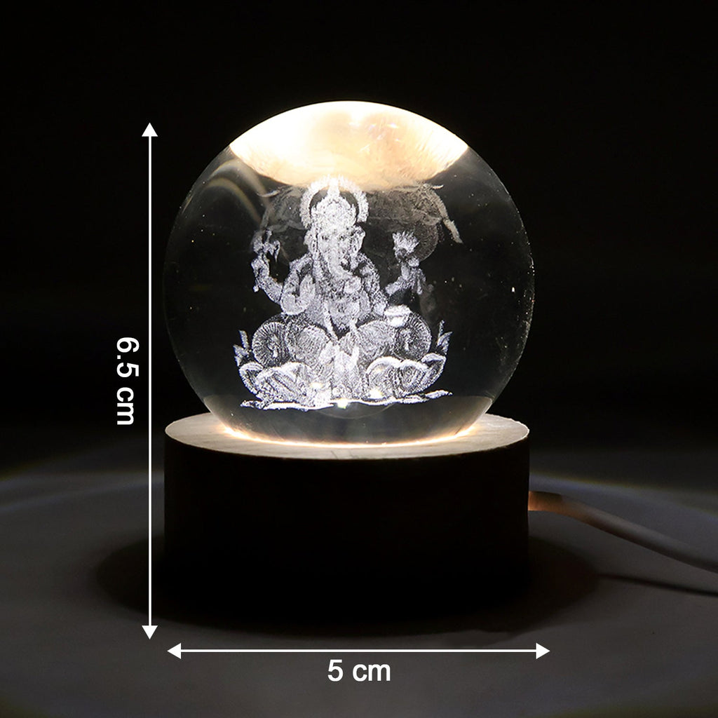 Ambient glow of the Ganpati 3D Crystal Ball Lamp, perfect for spiritual home decor.