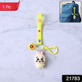 Cute cartoon bunny silicone keychain attached to a backpack strap